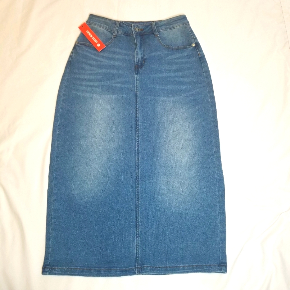 NWT Maxi Denim Skirt W/ Back Split Size 10